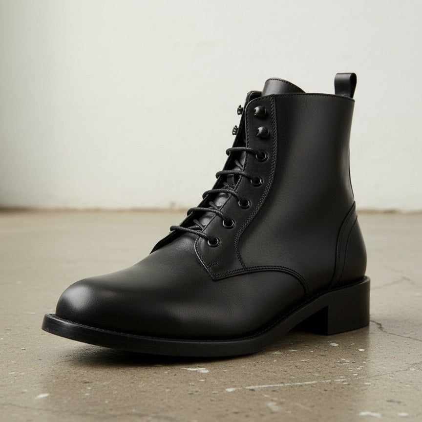 Handcrafted Men's Black Leather Lace-Up Ankle Boots