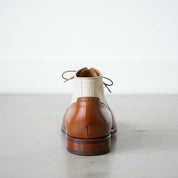 Handcrafted Men's Brown and White Lace-up Ankle Boots