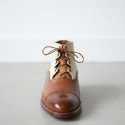Handcrafted Men's Brown and White Lace-up Ankle Boots