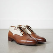 Handcrafted Men's Brown and White Lace-up Ankle Boots
