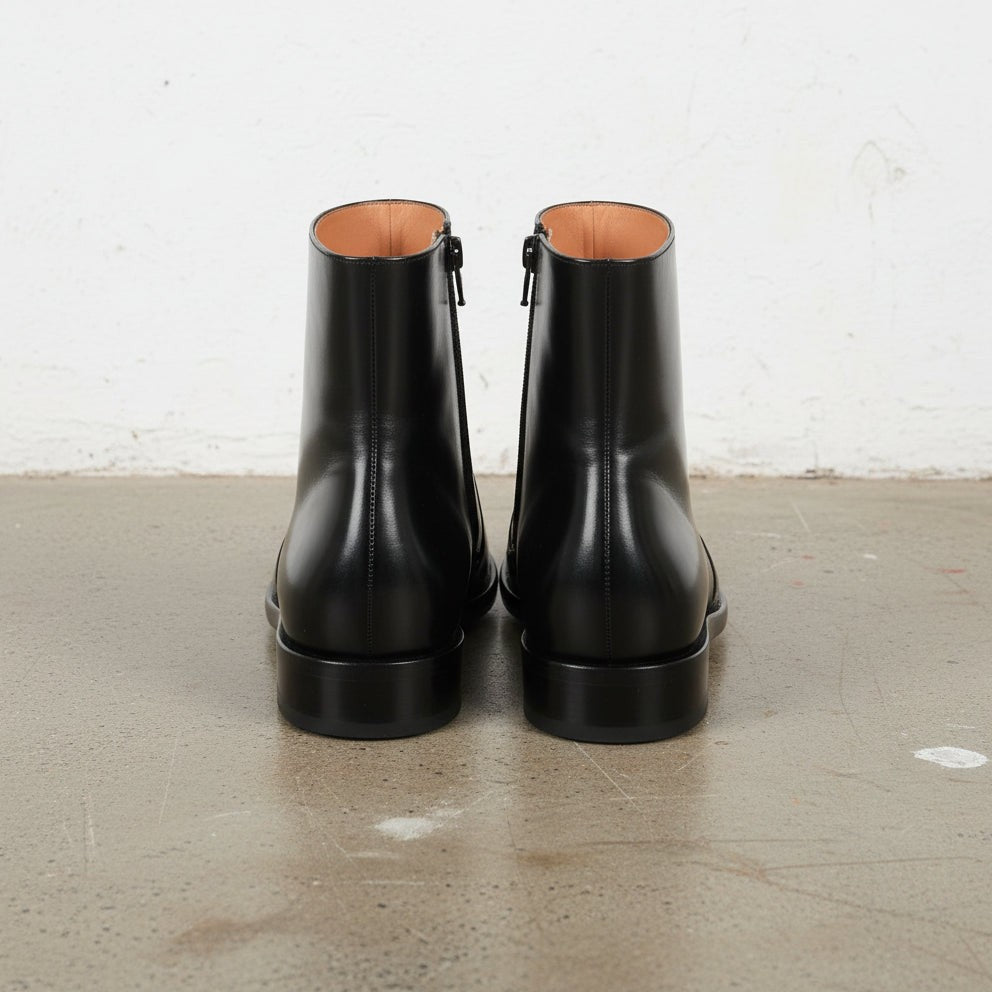 Handmade Men's Black Leather Side Zipper Ankle Boots