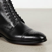 Handmade Men's Black Leather Ankle Brogue Dress Boots