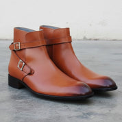 Handmade Men Tan Brown Jodhpurs Ankle Boot, Tan Color Ankle Casual Boot