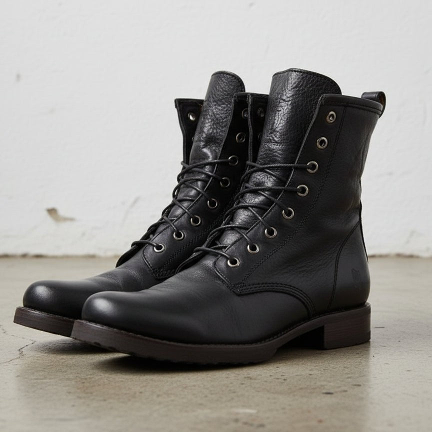 Handcrafted Men's Black Combat Boots
