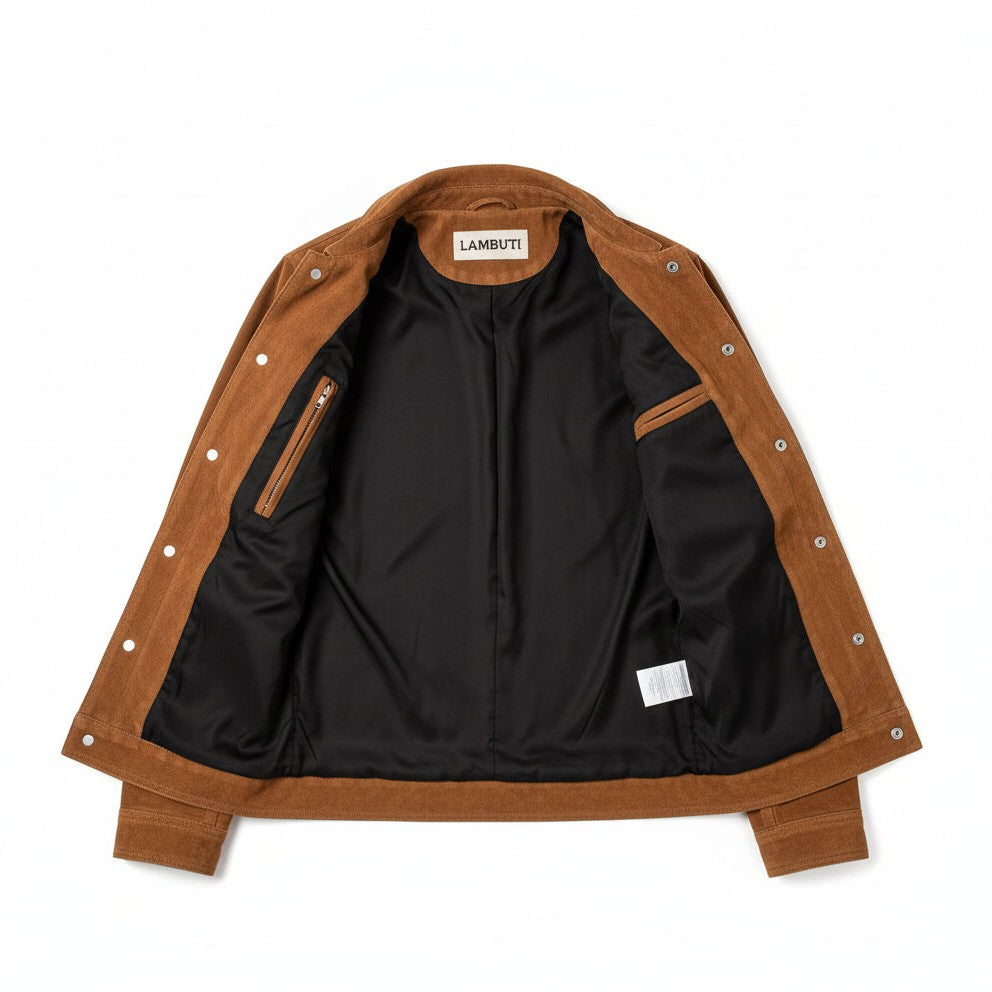 Men's Handmade Brown Suede Leather Trucker Jacket, Genuine Brown Western Soft Suede