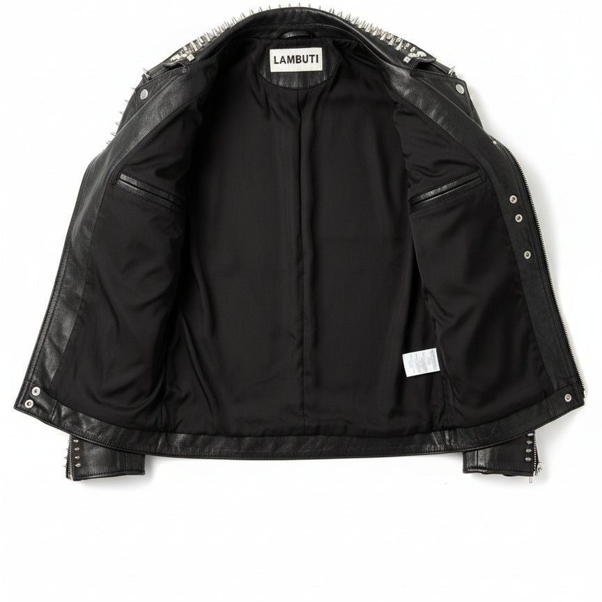 Handmade Men Punk Black Embroidered Jacket. Men Leather Rock Studded Spiked Jacket