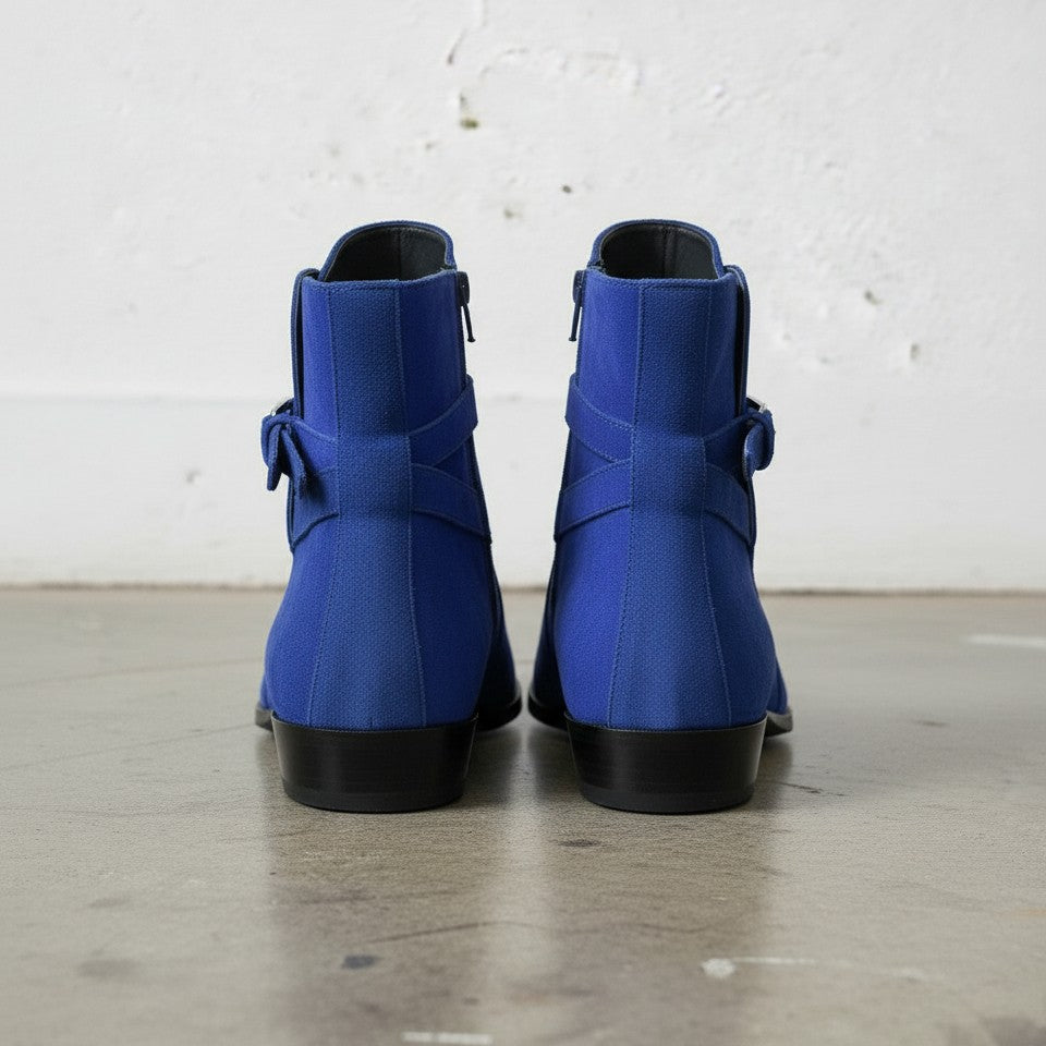 Handmade Men's Blue Suede Jodhpurs Boot, Men Blue Fashion Ankle Boots