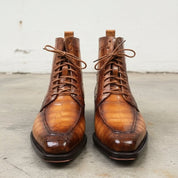 Handmade Men's Tan Brown Crocodile Leather Lace-up  Ankle Boots