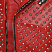 Handmade Hand Studded Red Spiked Leather Jacket for Men, Rivet Punk Studded Jacket