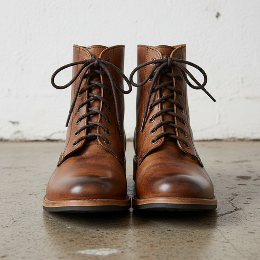 Handcrafted Men's Brown Lace-Up High Ankle Boots