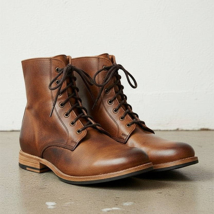 Men's Brown Plain-Toe Leather Lace-Up Boots - Burnell US 6.5 / Brown / D