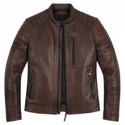 Handmade Mens Brown Leather Jacket, Brown Quilted Genuine Lambskin Biker Jacket