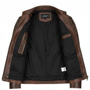 Handmade Classic Men Antique Brown Leather Bomber Jacket, Men Biker Leather Jacket