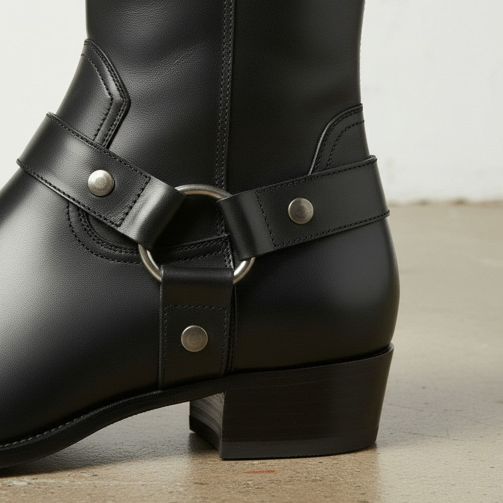 Men Fashion High Ankle Side Zipper Black Boot, Men Genuine Leather Boot