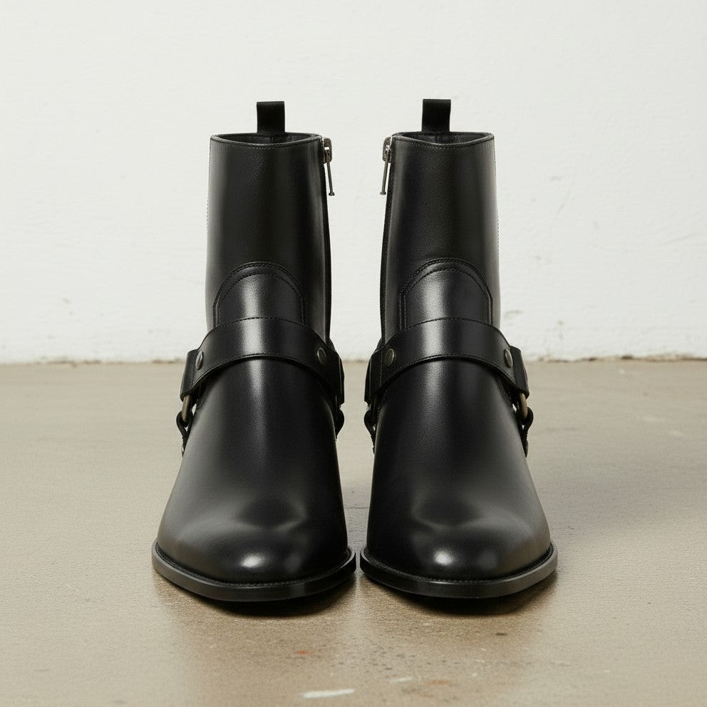Men Fashion High Ankle Side Zipper Black Boot, Men Genuine Leather Boot