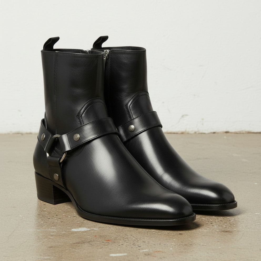 Men Fashion High Ankle Side Zipper Black Boot, Men Genuine Leather Boot