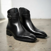 Handmade Men's Black Leather Ankle Boots with Side Zip