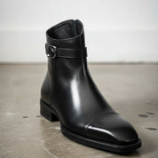 Handmade Men's Black Leather Ankle Boots with Side Zip