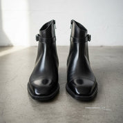 Handmade Men's Black Leather Ankle Boots with Side Zip