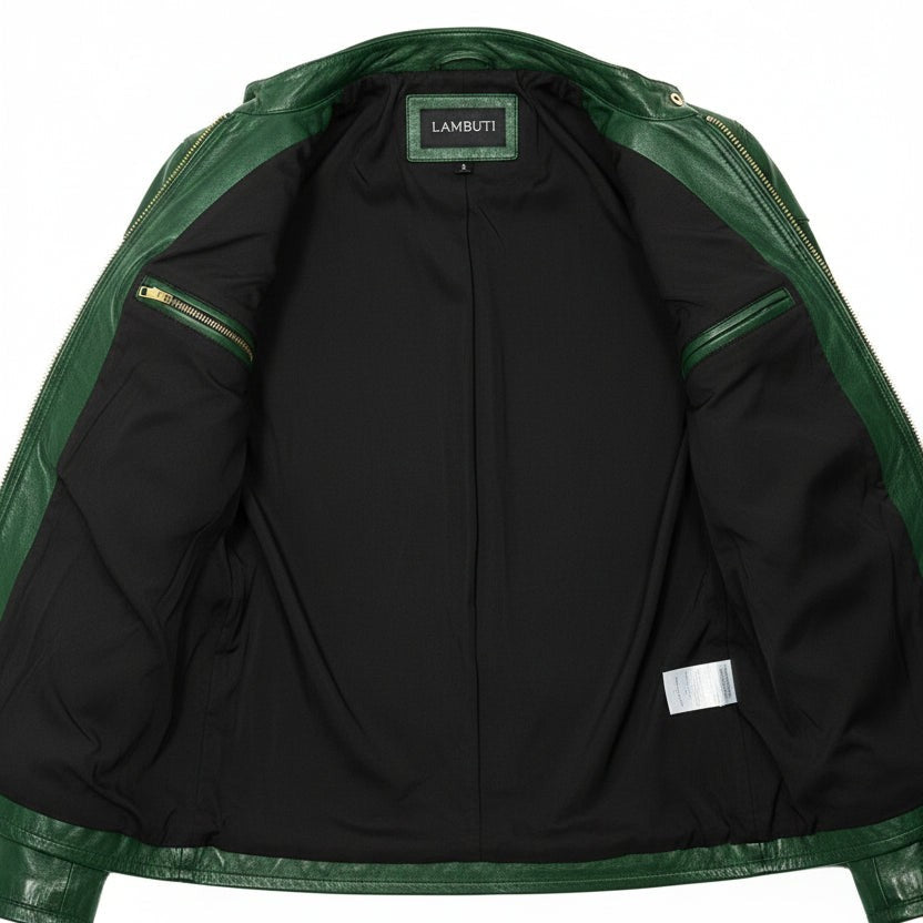 Handmade Men Green Leather Slim Fit Jacket, Men Biker Jacket, Motorcycle Jacket Men