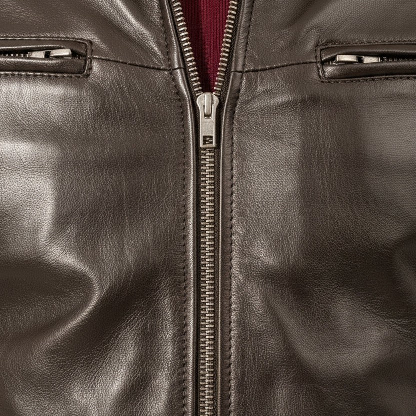 Handmade Mens Brown Leather Jacket, Men Multi Pockets Biker Jacket Slim Fit Jacket
