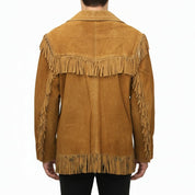 Handmade Men’s Tan Suede Western Fringe Jacket, Classic Cowboy Style