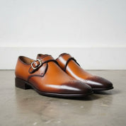Men's Tan Brown Genuine Leather Monk Shoes