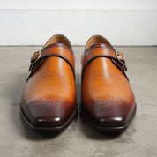 Men's Tan Brown Genuine Leather Monk Shoes