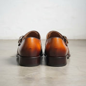 Men's Tan Brown Genuine Leather Monk Shoes