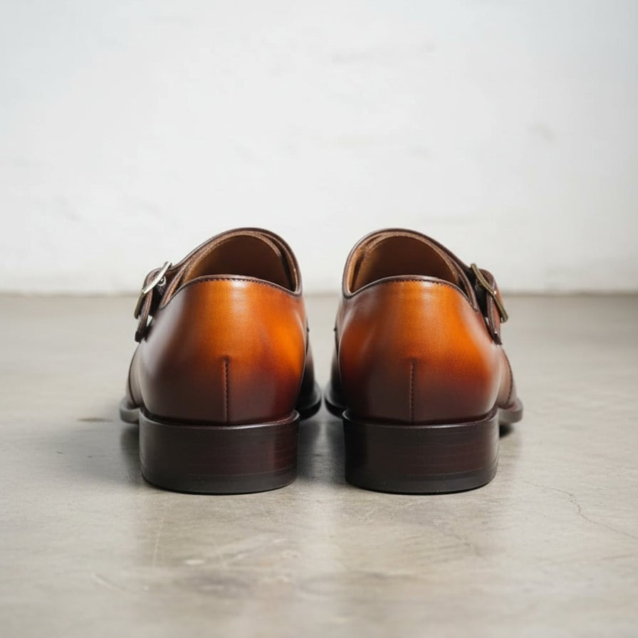 Men's Tan Brown Genuine Leather Monk Shoes