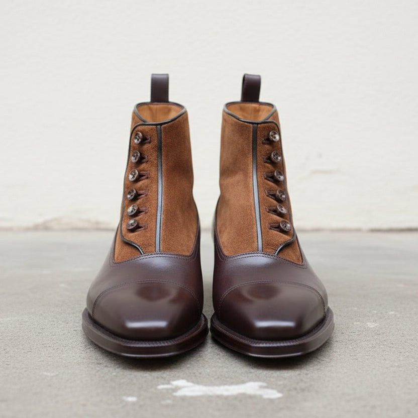 Handmade Men's Two Tone Leather Ankle Boots