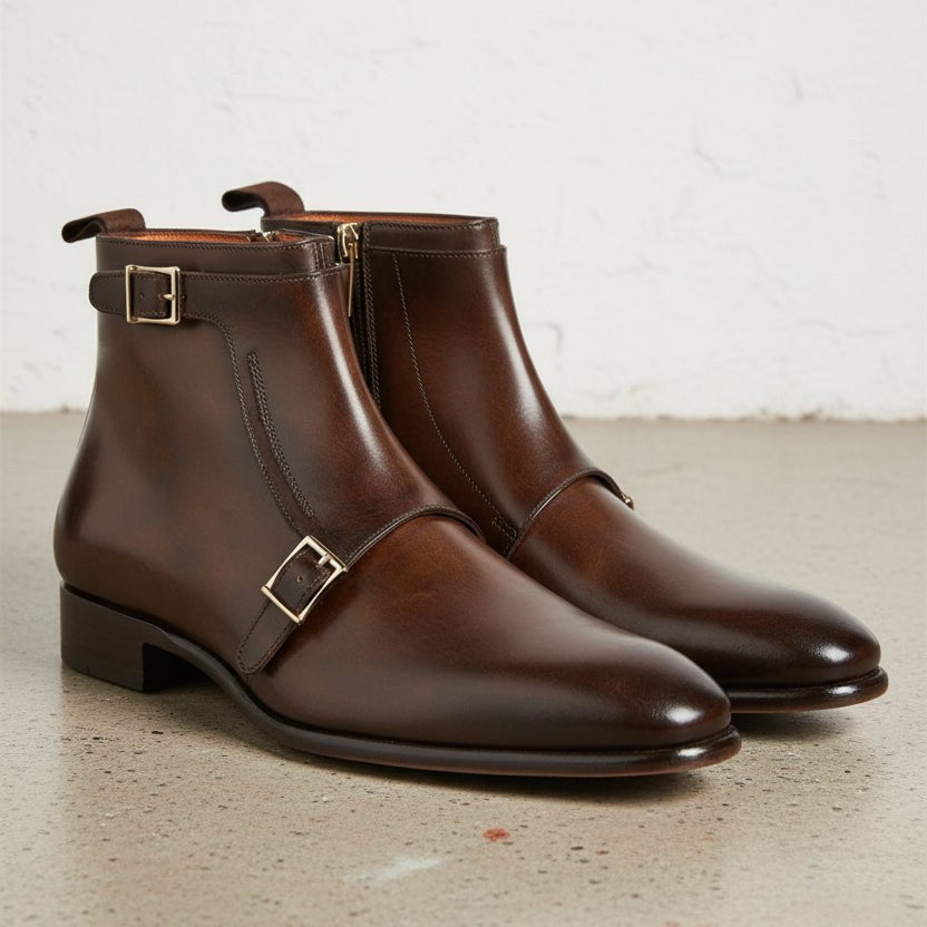 Men's Brown Leather Side Zipper Ankle Boots