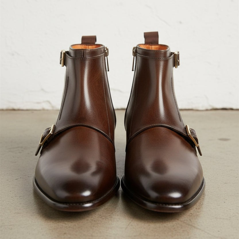 Men's Brown Leather Side Zipper Ankle Boots
