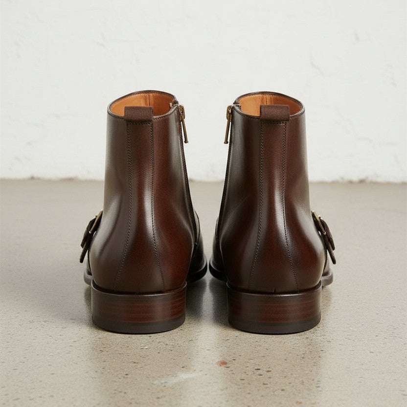 Men's Brown Leather Side Zipper Ankle Boots