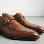 Handmade Men's Brown Leather Monk Shoes