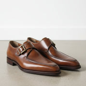 Handmade Men's Brown Leather Monk Shoes