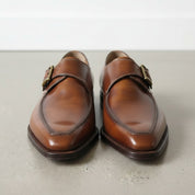 Handmade Men's Brown Leather Monk Shoes