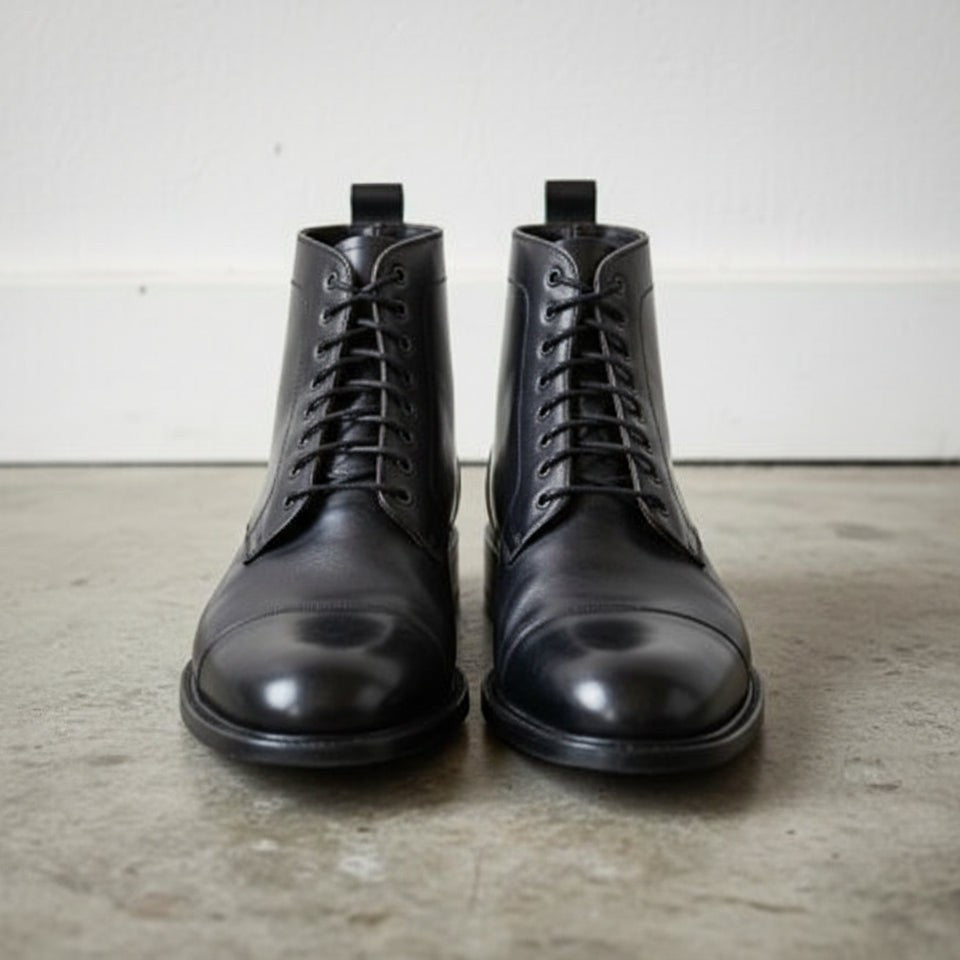 Handcrafted Men's Black Cap Toe Ankle Boots