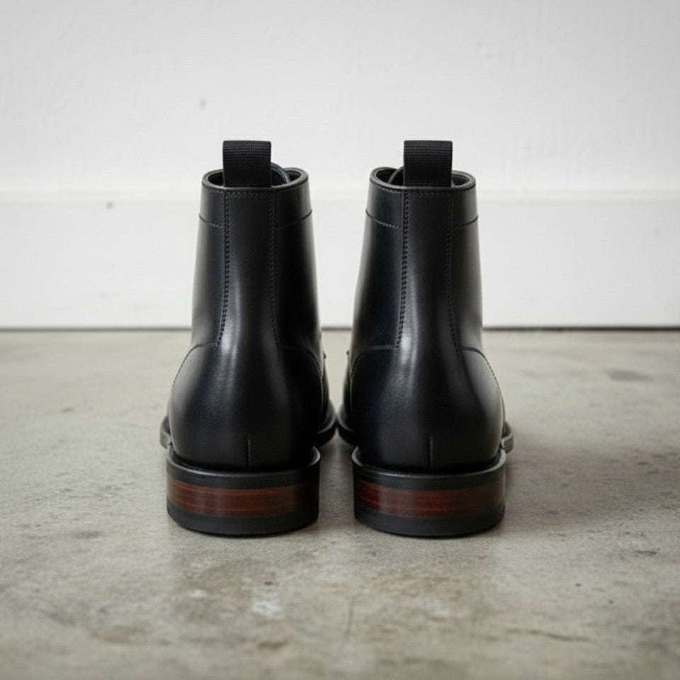 Handcrafted Men's Black Cap Toe Ankle Boots