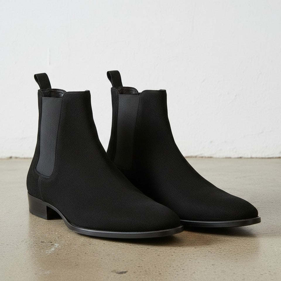Handmade Men's Black Suede Chelsea Boots, Men Rock Style Suede Ankle Boot