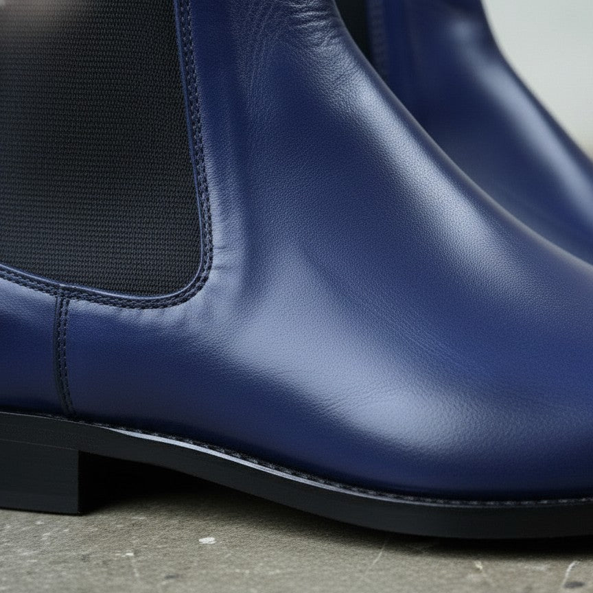Men's Navy Blue Handmade Leather Ankle Chelsea Boots