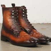 Handcrafted Men's Tan Brown Alligator Ankle Boots