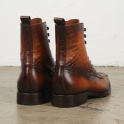 Handcrafted Men's Tan Brown Alligator Ankle Boots