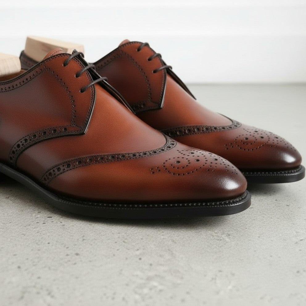 Handmade Men Brown Wing Tip Brogue Shoes, Brown Formal Shoes
