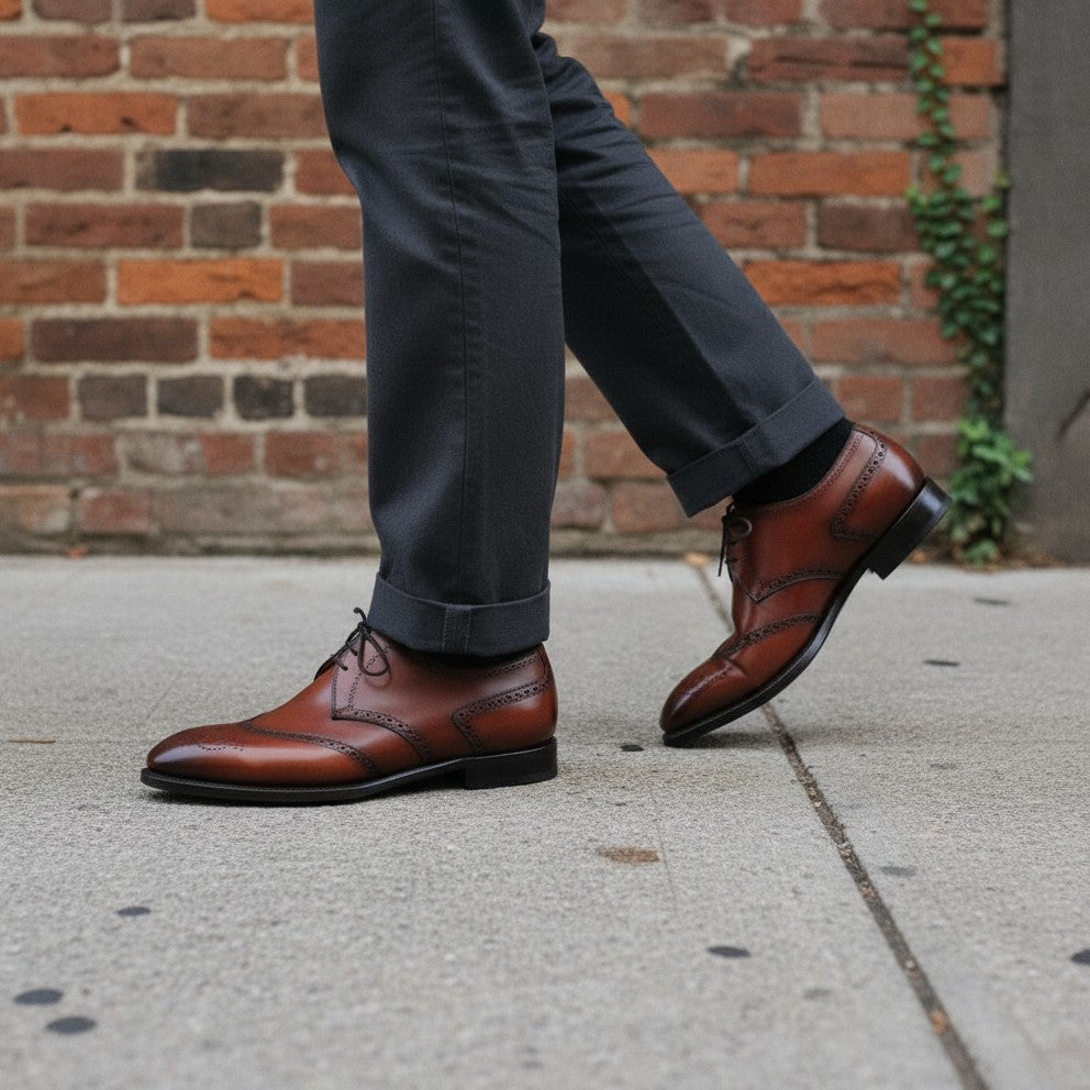 Handmade Men Brown Wing Tip Brogue Shoes, Brown Formal Shoes