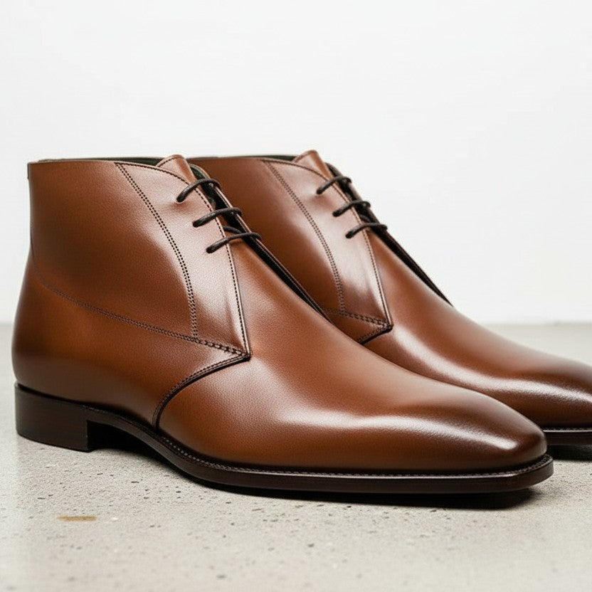 Handcrafted Brown Leather Ankle Boots for Men