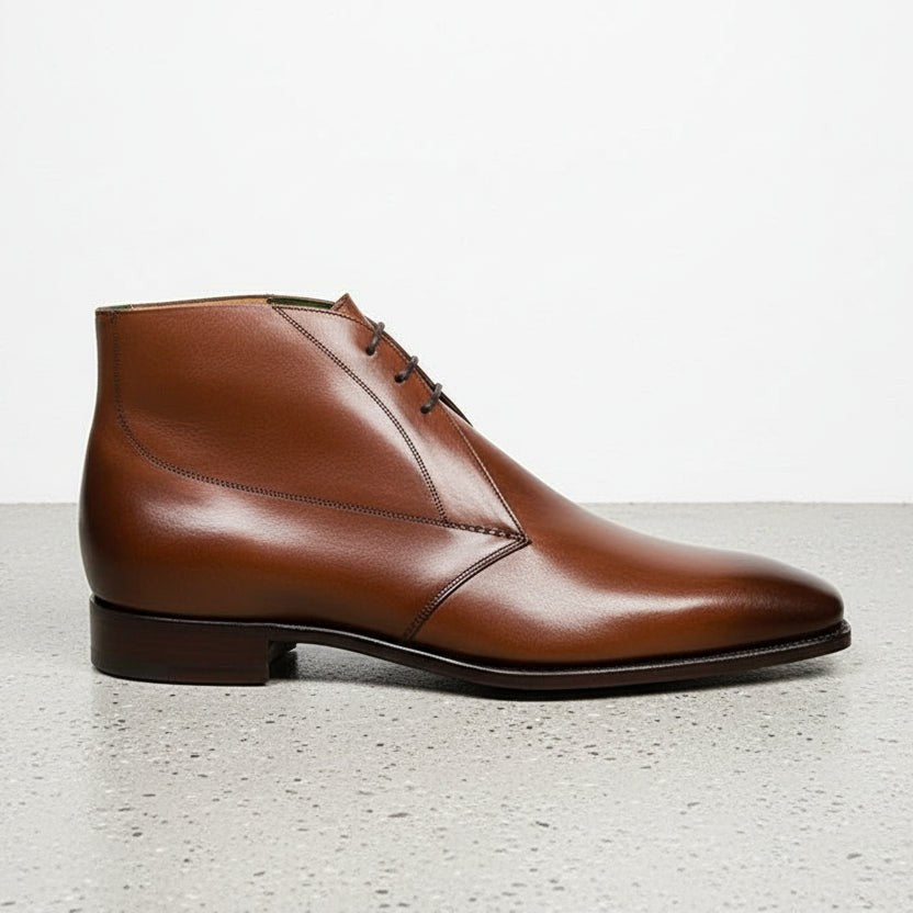 Handcrafted Brown Leather Ankle Boots for Men