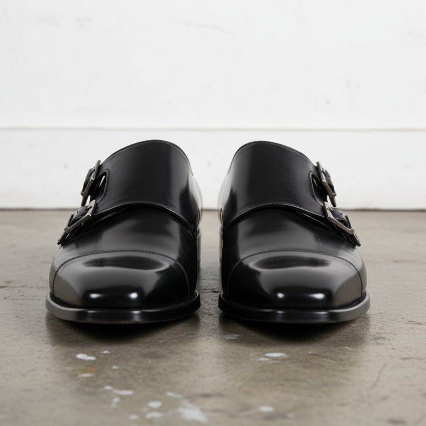 Handcrafted Men's Black Double Buckle Leather Dress Shoes