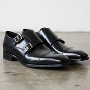 Handcrafted Men's Black Double Buckle Leather Dress Shoes