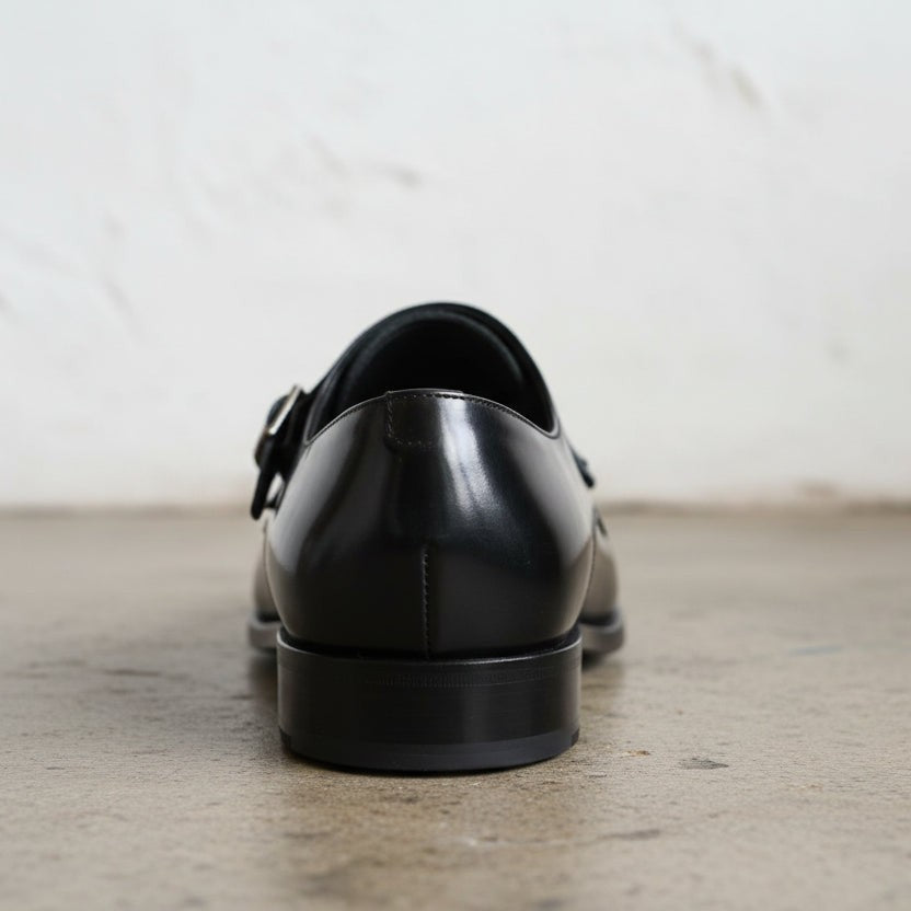 Handcrafted Men's Black Double Buckle Leather Dress Shoes